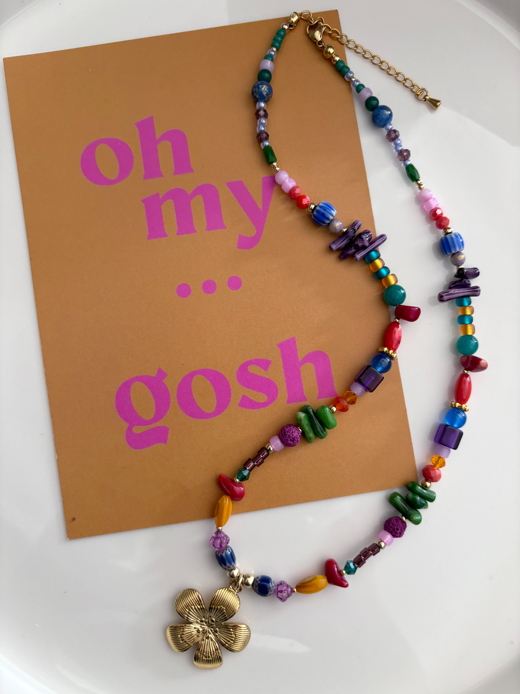 Stainless steel kralenketting multicolor flower “oh my gosh”