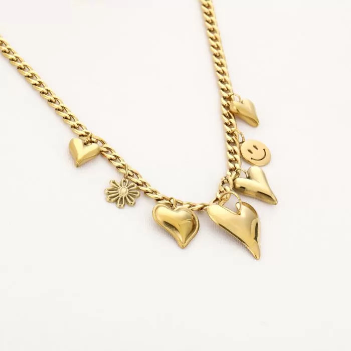 Stainless steel Hartjes bedelketting “gold”