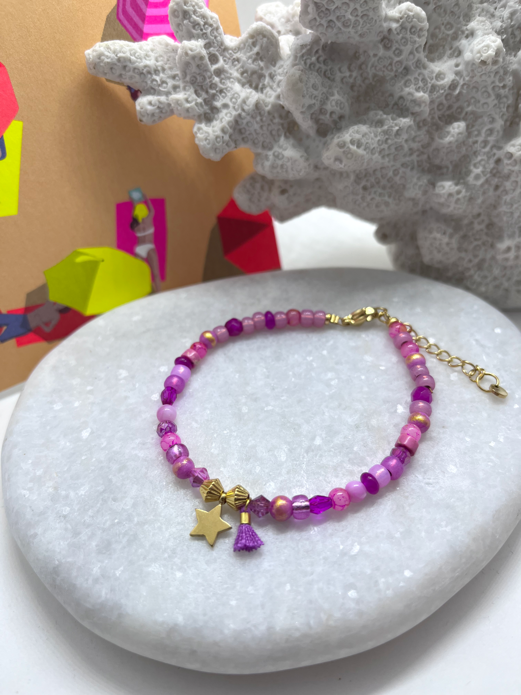 Pink kralenarmband met ster “Pinky”