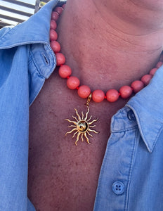 Oranje kralenketting met verwijderbare Zon bedel “Sunshine”