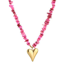 Afbeelding in Gallery-weergave laden, Fuchsia chipstone kralen en hart bedel van Stainless steel
