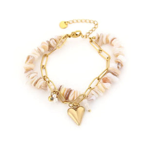 Ecru Chipstone armband met Stainless steel hart bedel