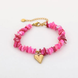 Fuchsia Chipstone armband met stainless steel hart