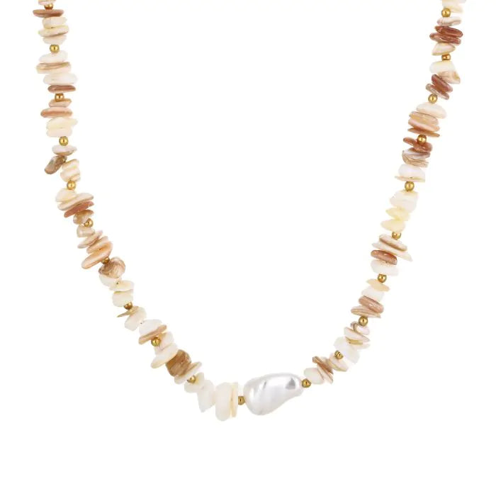 Chipstone ketting van natuurstenen met parels