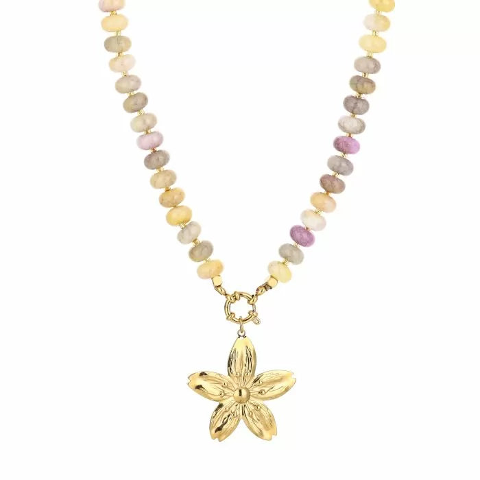 Kralenketting nature met bloem