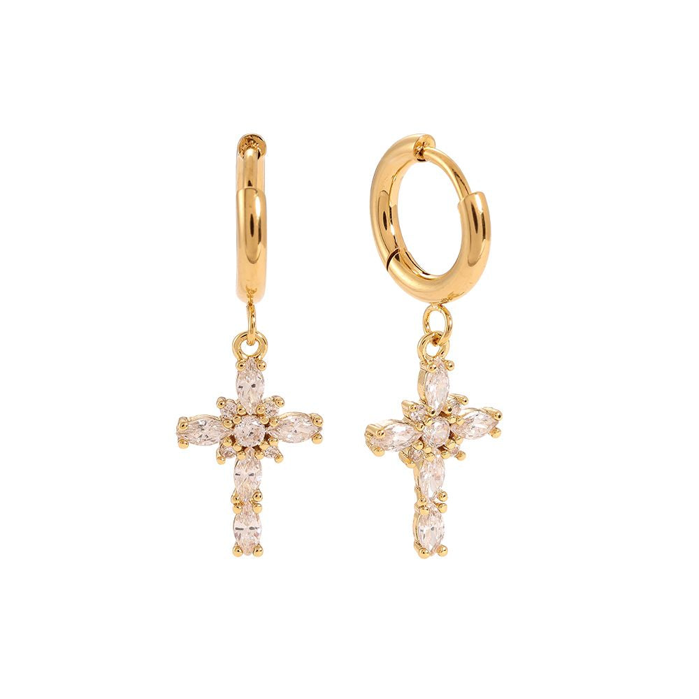 Stainless steel small cross oorbellen “gold”