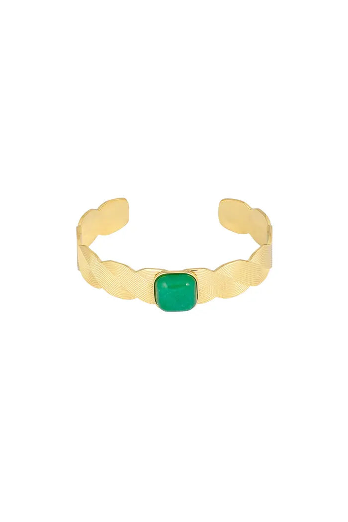 Stainless steel Bohemian armband green stone “gold”