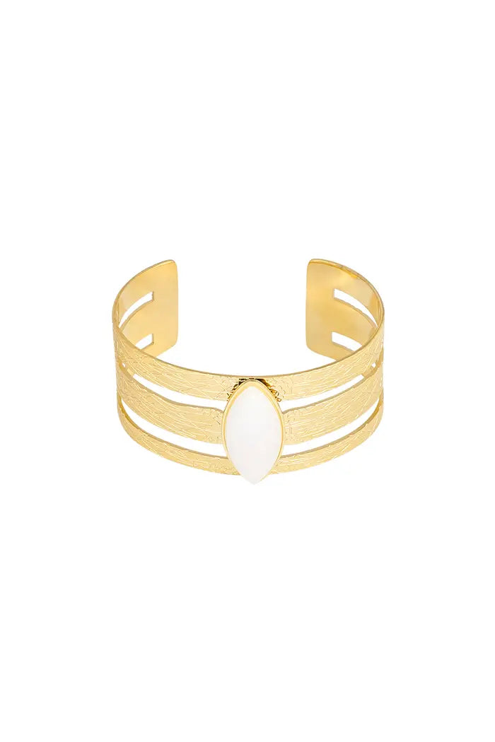 Stainless steel bohemian bangle armband white stone “gold”