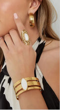 Load image into Gallery viewer, Stainless steel bohemian bangle armband white stone “gold”
