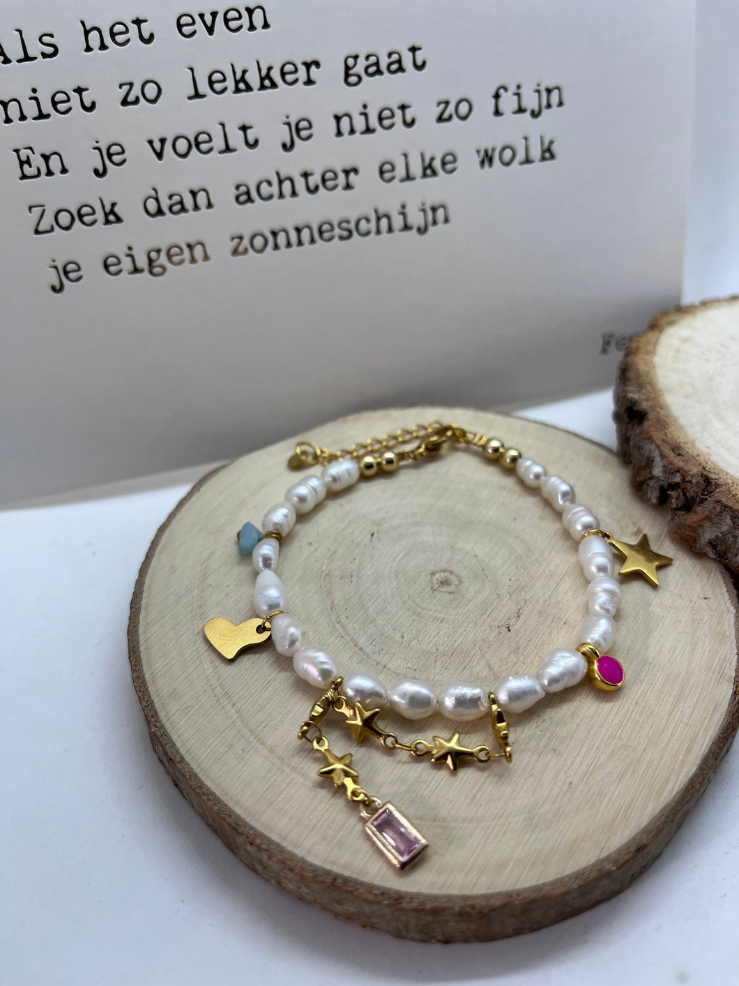 Zoetwaterparel armband golden heart