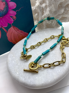 Premium Stainless steel ketting natuursteen “turquoise”