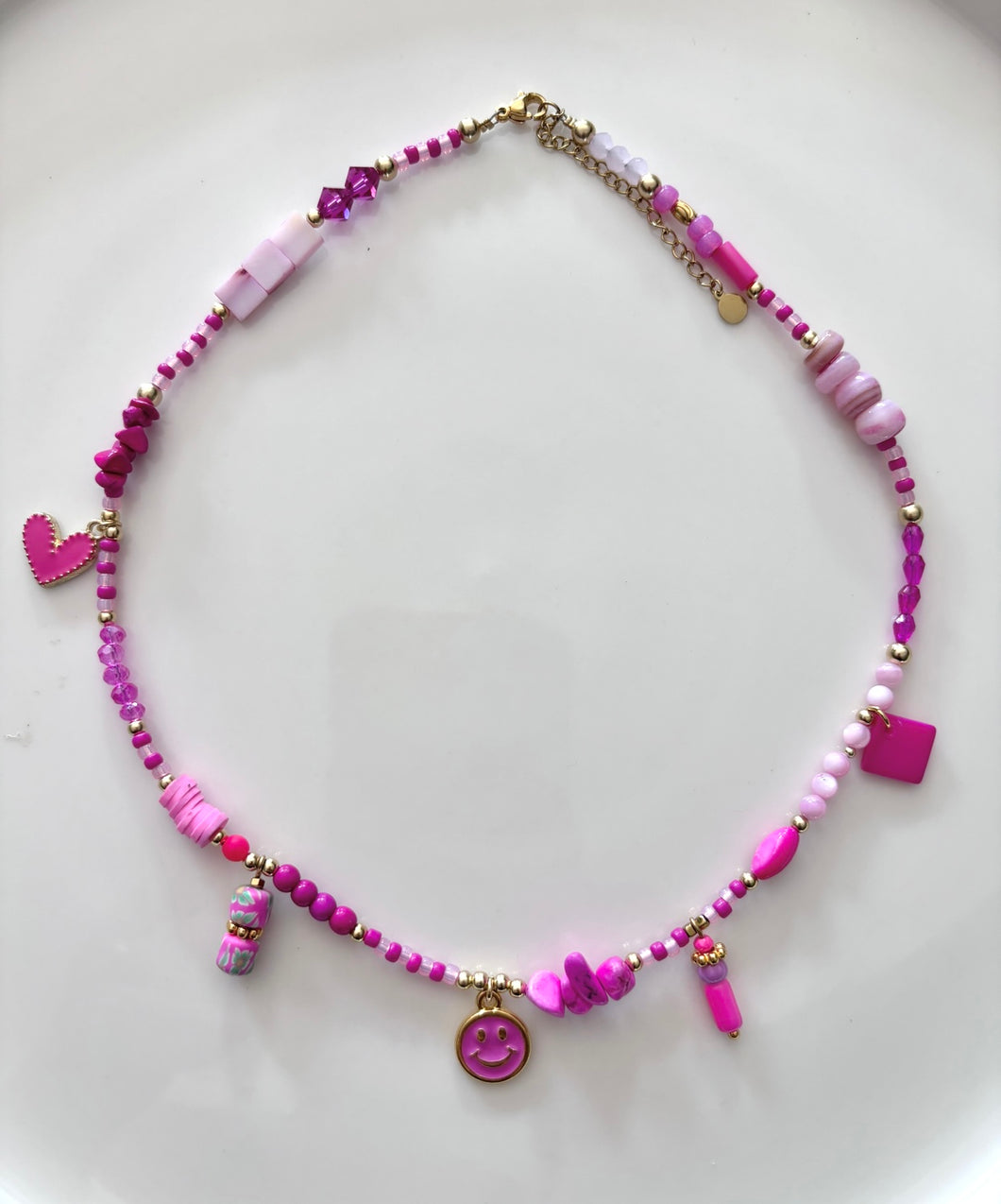 Kralenketting pink Smiley