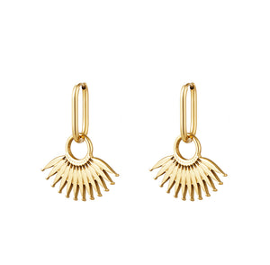 Stainless steel oorbellen met waaier “gold”