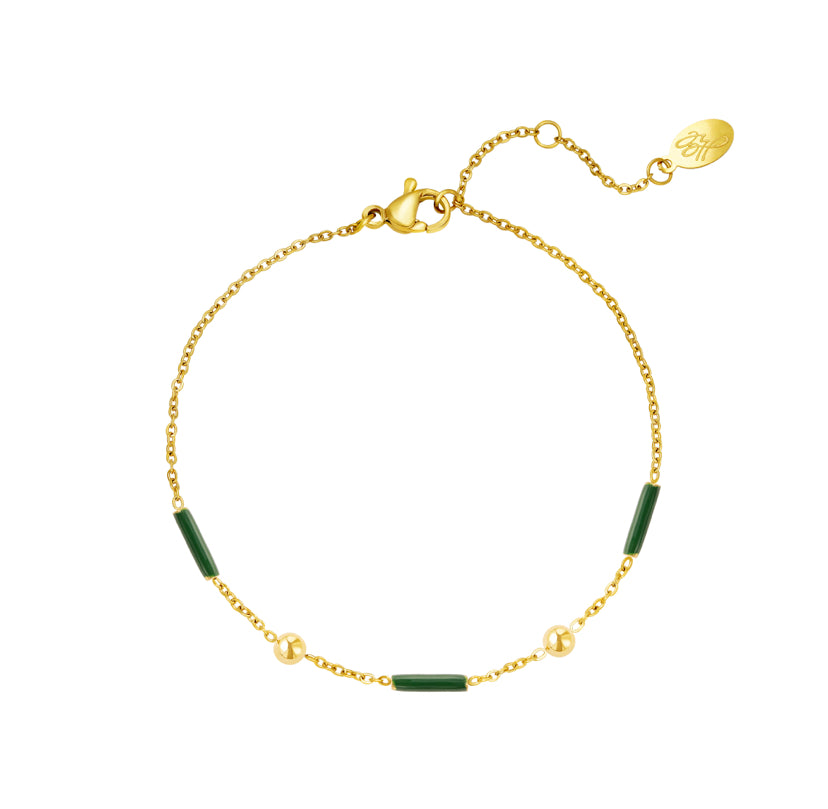 Mooie fijne Stainless steel armband met enamel buisjes “green”