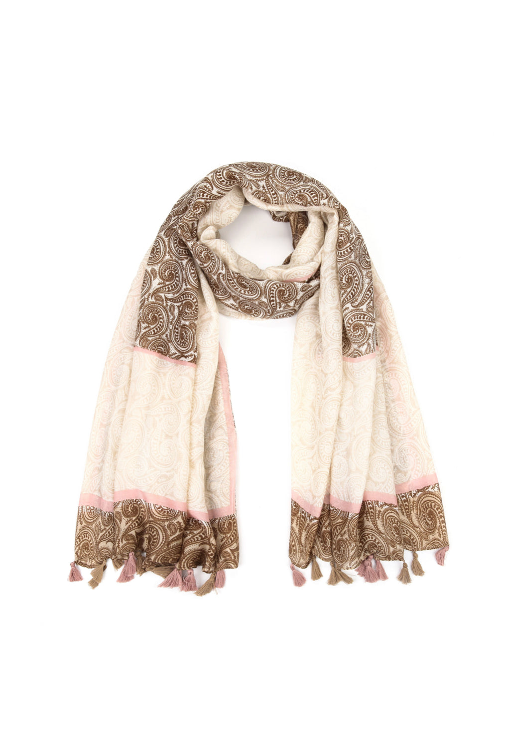 Shawl met franjes “ecru/brown”