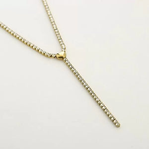 Stainless steel ketting in Y-vorm met zirkonia en hart “gold”