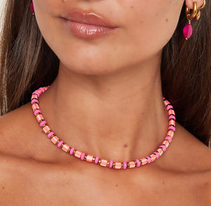 Kralenketting Stainless steel “pink/salmon”