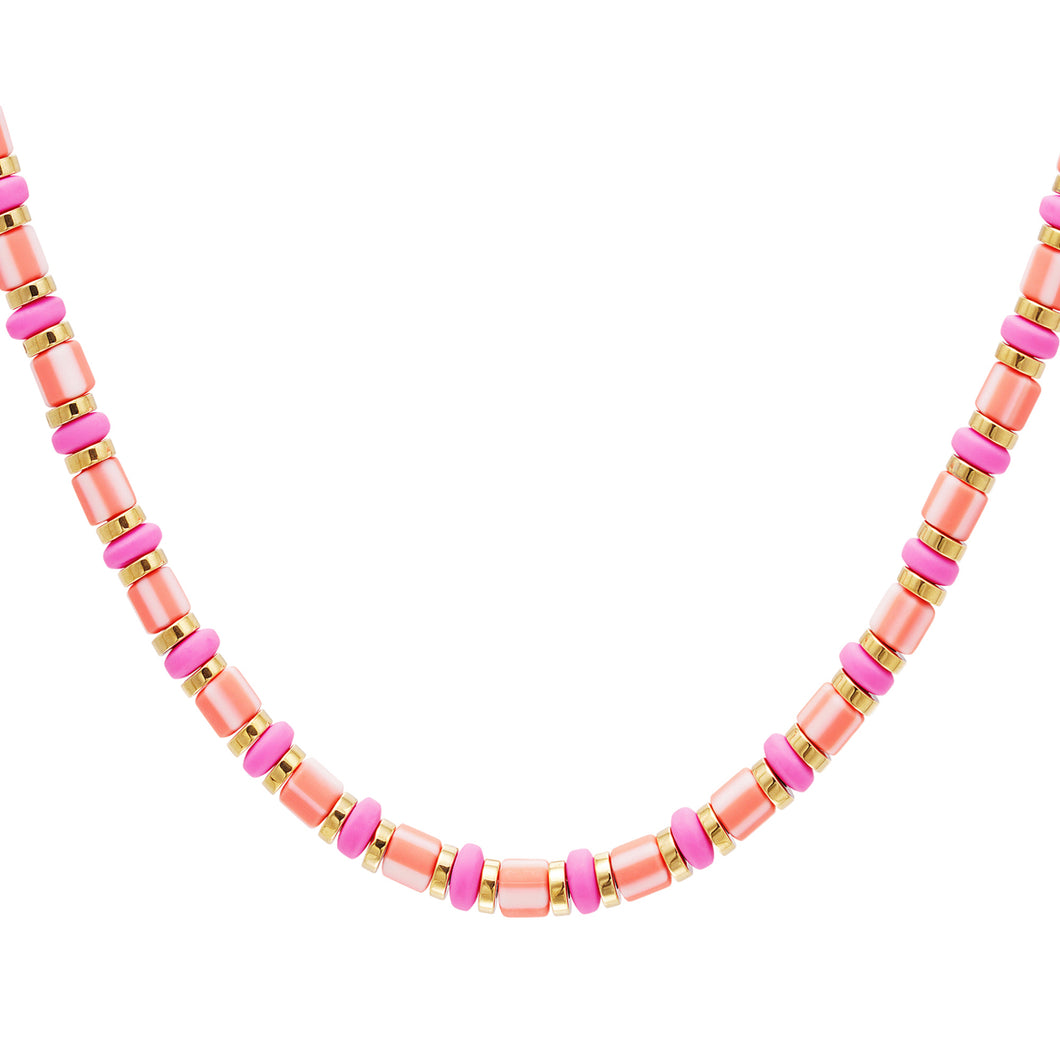 Kralenketting Stainless steel “pink/salmon”