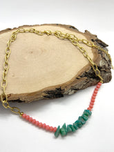 Afbeelding in Gallery-weergave laden, Mooie Stainless steel chainketting met coral en Aventurijn edelsteen
