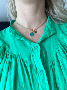 Stainless steel figaro ketting met druzy natuursteen “teal”