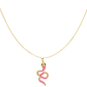 Goudkleurige Snake ketting “pink”