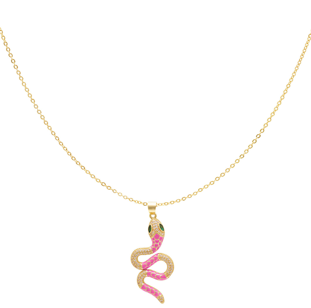 Goudkleurige Snake ketting “pink”