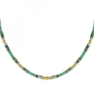 Stainless steel kralenketting natuursteen “turquoise”