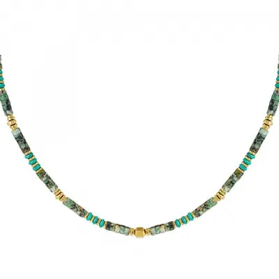 Stainless steel kralenketting natuursteen “turquoise”