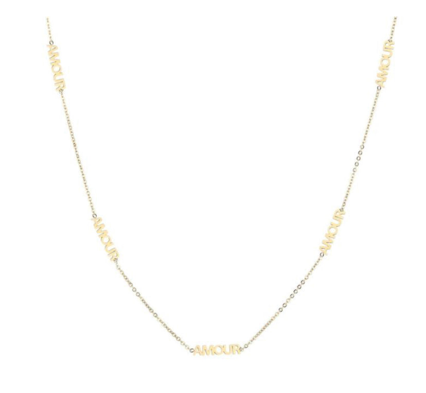 Mooie Stainless steel ketting “Amour gold”