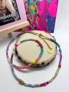 Korte multicolour kralenketting “Sandy gold”