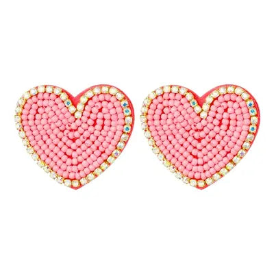 Kralen oorbellen met strass hart “pink”