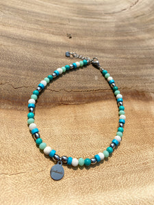 Kralen enkelband “Turquoise/Silver”