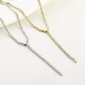 Stainless steel ketting in Y-vorm met zirkonia en hart “gold”