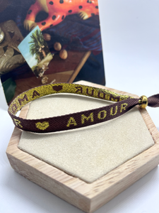 Lint met Stainless steel schuifkraal “Amour” Brown