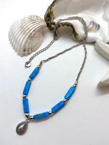 Mooie Stainless steel ketting met natuursteen turquoise