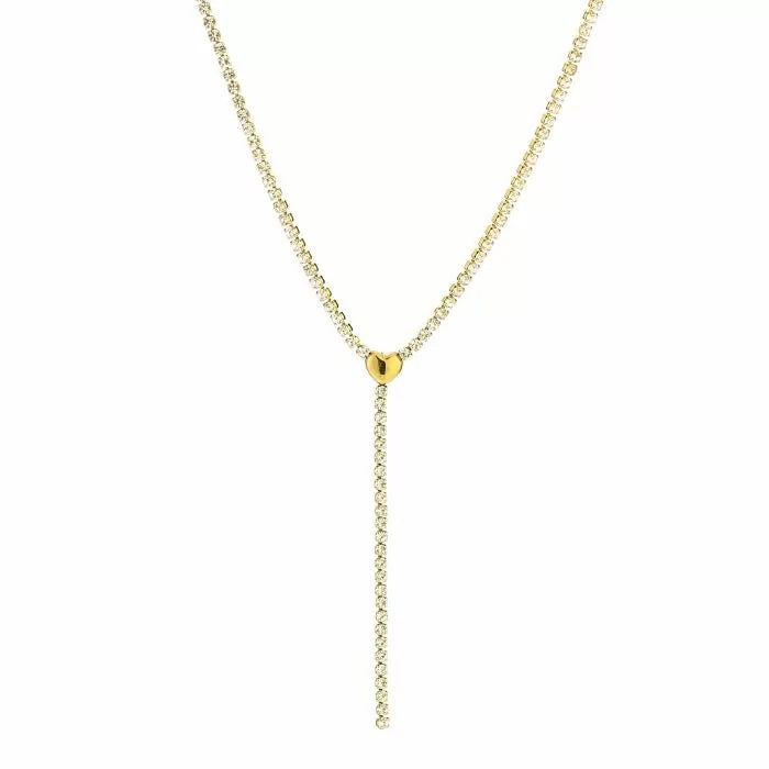 Stainless steel ketting in Y-vorm met zirkonia en hart “gold”