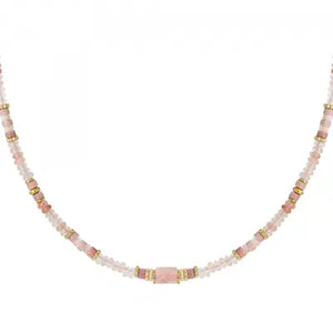 Stainless steel kralenketting met natuurstenen “pink”