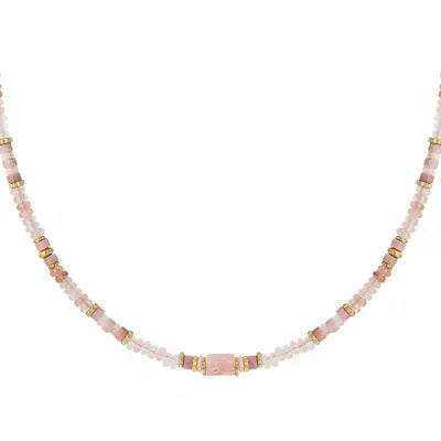 Stainless steel kralenketting met natuurstenen “pink”