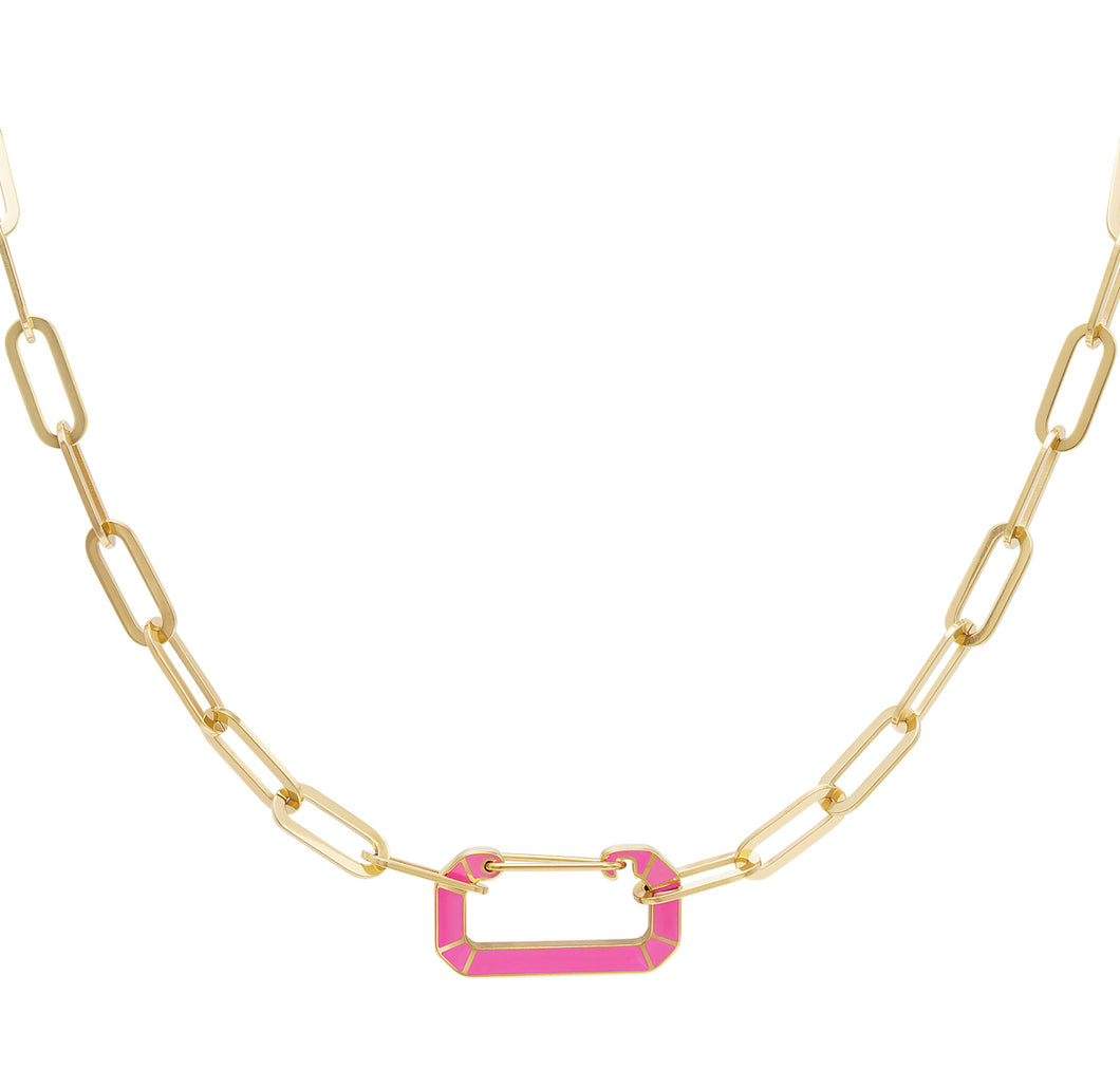 Stainless steel ketting met square boeislot “pink”