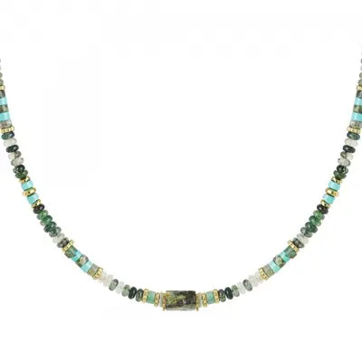 Stainless steel kralenketting met natuurstenen “ turquoise”