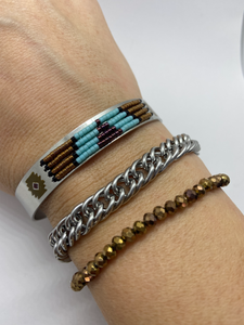 Zilverkleurige stainless steel armband met Aztec symbolen "Navajo"